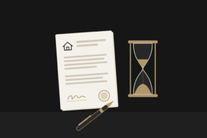 cooling-off-period-nsw-contract-hourglass Signed property contract and pen beside an hourglass with the sand almost run out